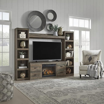 Signature Design by Ashley Trinell Rustic Entertainment Center Pier Bookcase with 3 Adjustable Shelves, Natural Brown