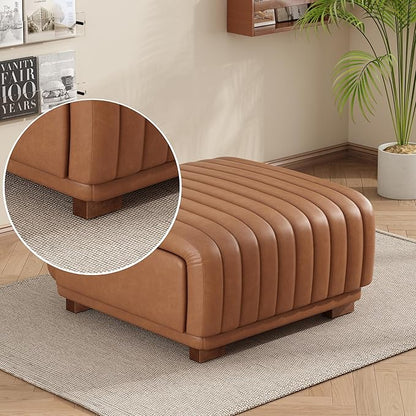 Christopher Knight Home Reyno Upholstered Ottoman with Storage for Living Room, Faux Leather Storage Ottoman Foot Rest with Side Drawers, Modern Square Coffee Table with Wooden Frame, Brown