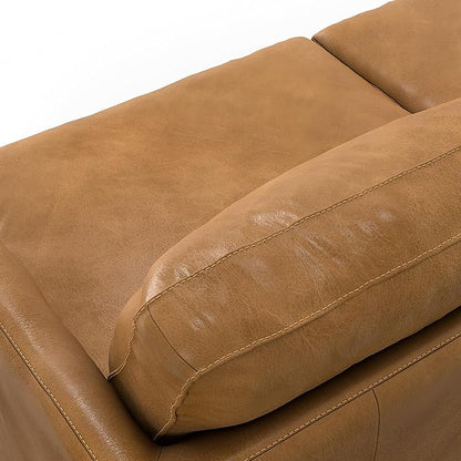 SIMPLIHOME Livingston 76-inch Wide Sofa in Sienna Top Grain Genuine Leather, Handcrafted Mid-Century Modern Loveseat for Living Room, Compact 2-Seater with Feather-Wrapped Cushions