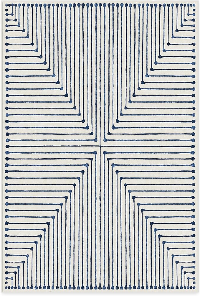 RUGGABLE x Jonathan Adler Machine Washable Modern Area Rug – Inkdrop Slate Blue 6x9, Stain-Resistant, Non-Slip – Medium Rugs for Living Room, Bedroom, Hallway, Entryway & Office–with Standard Pad