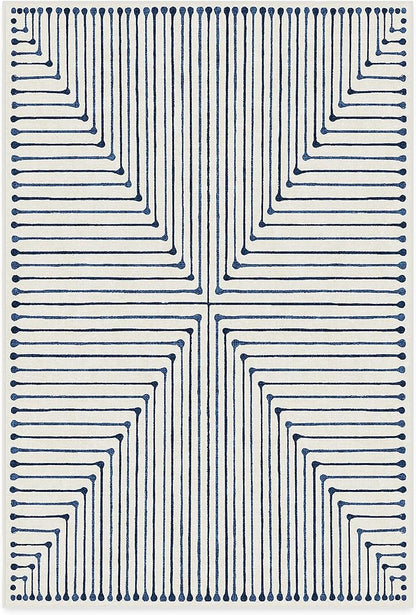 RUGGABLE x Jonathan Adler Machine Washable Modern Area Rug – Inkdrop Slate Blue 6x9, Stain-Resistant, Non-Slip – Medium Rugs for Living Room, Bedroom, Hallway, Entryway & Office–with Standard Pad