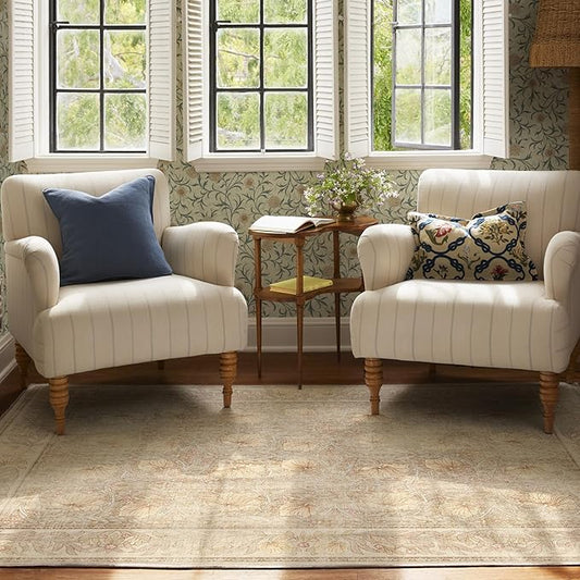 RUGGABLE x Morris & Co Washable Area Rug– Pimpernel Vintage Stone 5x7, Stain-Resistant, Non-Slip – Medium Machine Washable Rugs for Living Room, Bedroom, Hallway, Entryway & Office–with Cushioned Pad