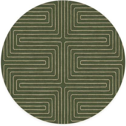 RUGGABLE x Jonathan Adler Machine Washable Area Rug – Labyrinth Fern Green 6 ft Round, Stain-Resistant, Non-Slip – Medium Rugs for Living Room, Bedroom, Hallway, Entryway & Office–with Cushioned Pad