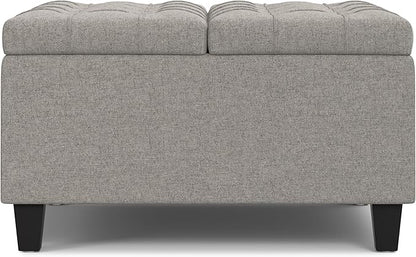 SIMPLIHOME Harrison 30 inch Wide Transitional Square Small Coffee Table Storage Ottoman in Cloud Grey , Assembled, For the Living Room and Bedroom