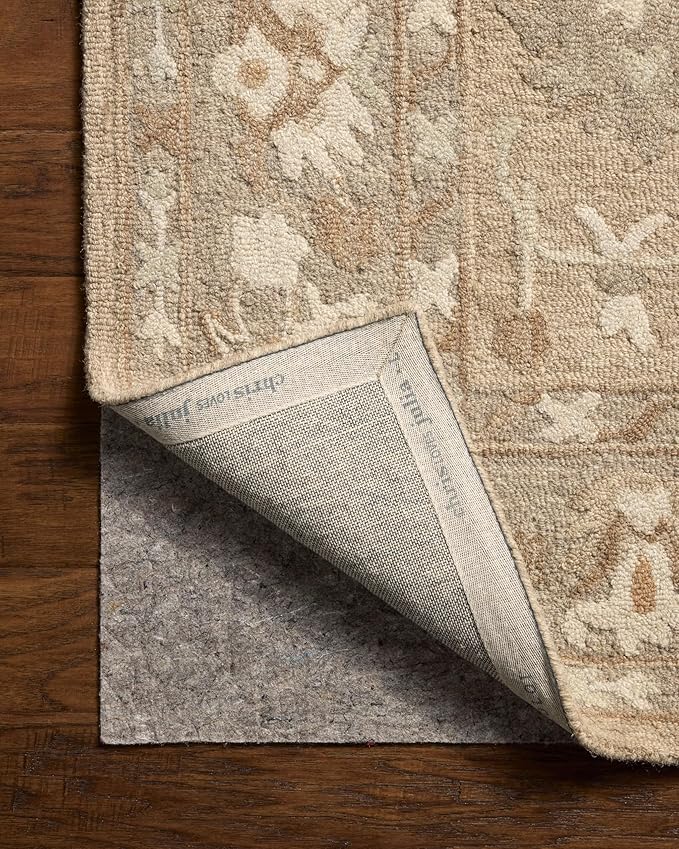 Loloi Chris Loves Julia Dorothea Collection DRT-02 Khaki/Dove 9'-3" x 13' Area Rug Wool Neutral Floral Living Room Bedroom Carpet