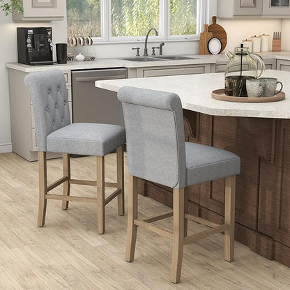 GOTMINSI 24" Bar Stools Set of 4 for Kitchen Island Upholstered Counter Height Bar Stools with Button Tufted Decoration Barstools Home Kitchen Island Wooden Bar Chairs Grey