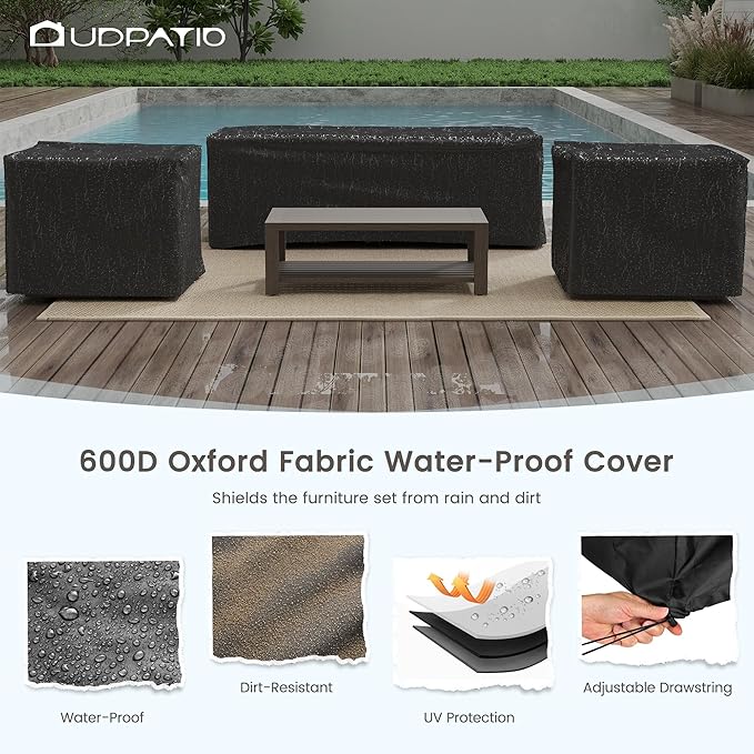 UDPATIO Aluminum Patio Furniture Set, 4 Piece Faux Wood Outdoor Patio Sets with Coffee Table, Metal Patio Furniture Set Modern Outdoor Sectional for Deck Porch Patio, Light Grey