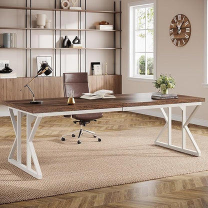 Tribesigns 78.74-Inch Large Executive Desk, Industrial Home Office Computer Desk, Simple Long Writing Study Table Business Furniture (Rustic Brown/White)