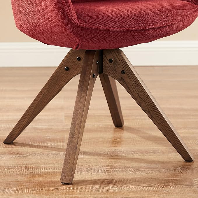 Zouron Mid Century Modern Accent Chair with Wooden Legs, Upholstered Swivel Chair No Wheels, Side Accent Armchair Vanity Chair for Small Space Home Office Living Room Bedroom, Red