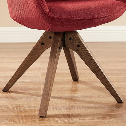 Zouron Mid Century Modern Accent Chair with Wooden Legs, Upholstered Swivel Chair No Wheels, Side Accent Armchair Vanity Chair for Small Space Home Office Living Room Bedroom, Red