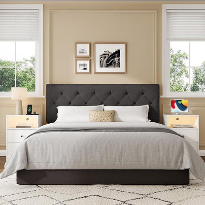 Upholstered Full Headboard, Full Size Headboard Only for Bed Frame from 42”-55”, Adjustable Height Full headboard with Durable Wood Legs, Fabric Bed Headboard in Modern Button Design, Dark Grey