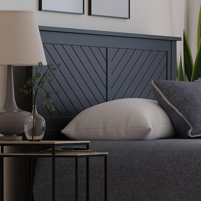 Serene Poplar Wood King Size Headboard in Black, Modern Farmhouse Panel with Chevron Scoring, Casual Coastal Style, Easy Assembly, Quality Materials