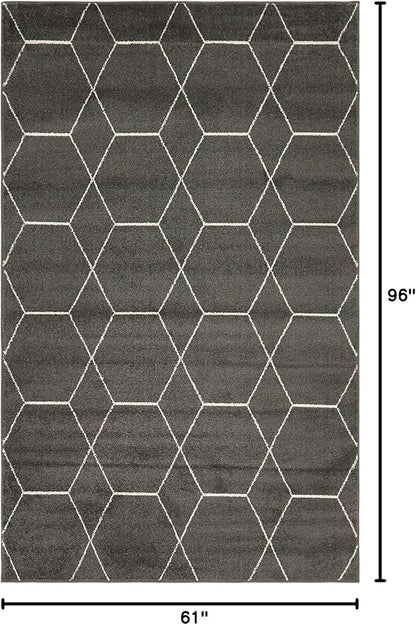 Unique Loom Trellis Frieze Collection Area Rug - Geometric (5' 1" x 8', Dark Gray/ Ivory)