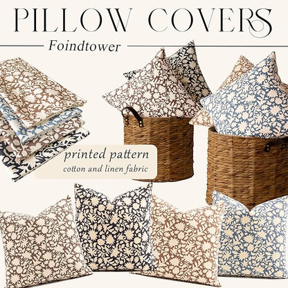 Foindtower Set of 2 Decorative Neutral Floral Lumbar Throw Pillow Covers Accent Farmhouse Cushion Covers Boho Vintage Pillowcase for Couch Sofa Bedroom Living Room Home Decor,12×20 Inch,Brown