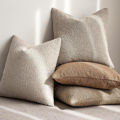 Foindtower Set of 2, Decorative Textured Boucle Throw Pillow Covers Accent Solid Pillow Cases Neutral Soft Cozy Couch Cushion Case for Chair Sofa Bedroom Living Room Home Decor 26 x 26 Inch,Oatmeal