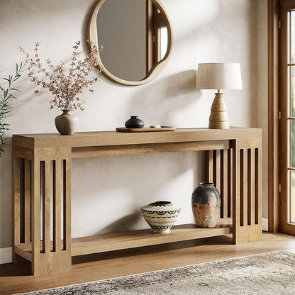 Tribesigns Farmhouse Console Table, 70.9-Inch Sofa Table Behind Couch with Vertical Stripe Legs, 2-Tier Entryway Accent Furniture for Living Room, Hallway, Entrance, Foyer, Light Brown