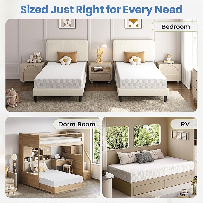 Yaheetech 12 Inch Twin Mattress 3 Foam Layer Cooling Gel Memory Foam Mattresses, Green Tea for Fresher Sleep, Medium Firm, CertiPUR-US Certified, No Fiberglass, Twin Size Mattress in a Box