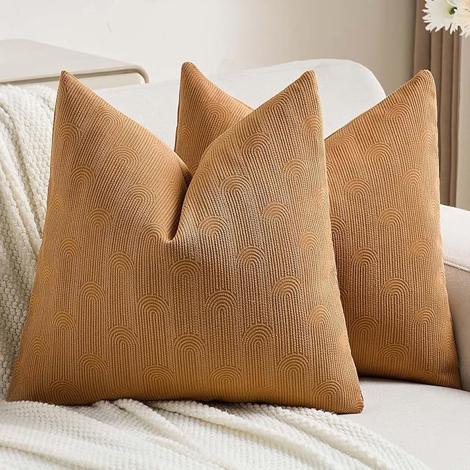 FUTEI Bronze Chenille Decorative Throw Pillow Covers 20x20 Inch Set of 2,Soft Cozy Striped Geometric Patterns Cushion Case,Modern Home Decor for Couch Bed Living Room