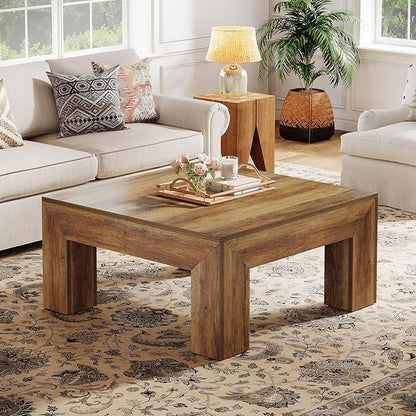Tribesigns Farmhouse Square Coffee Table for Living Room, 39.37-Inch Low Large Center Tea Accent Table with Sturdy Legs, Easy Assembly (Rustic Brown)