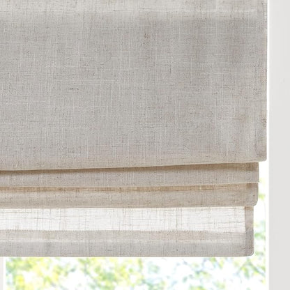 Madison Park Kyler Cordless Roman Shades - Single Panel, Lightweight Linen Blend Fabric, Natural Design, Easy Installation, Light Filtering Window Blind, Bedroom, Living Room Decor 31"W x 64"H Natural