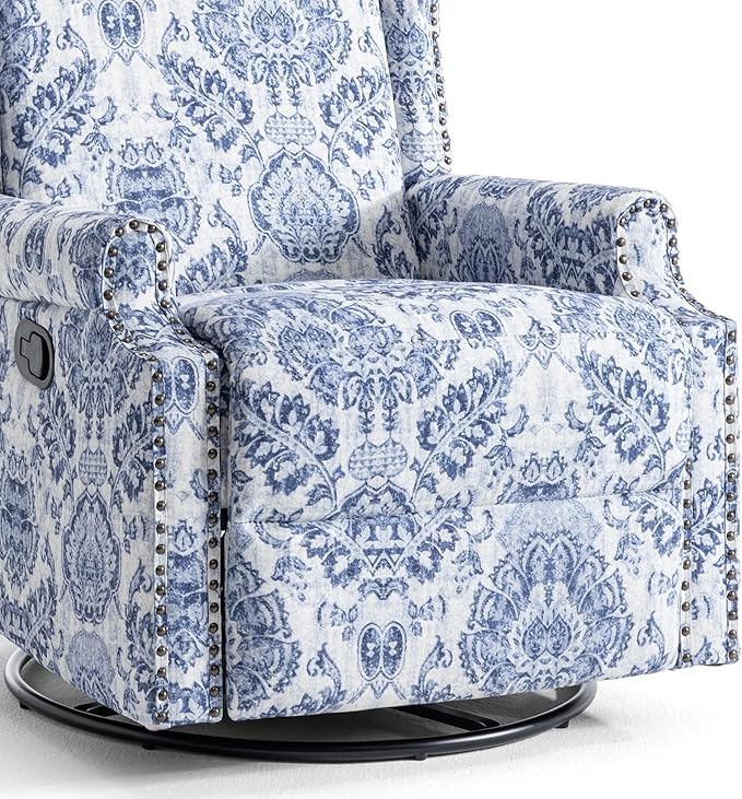 Lumibee Recliner Chair, 360° Swivel Rocker Recliner Chair with Footrest High Back, Comfy Upholstered Glider Rocking Chair for Living Room Bedroom (Navy)