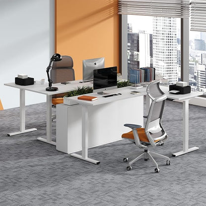 SANODESK Electric Height Adjustable 3 Leg Corner Desk Frame, up to 220lbs, Sit Stand Ergonomic L Shaped Frame Only, White