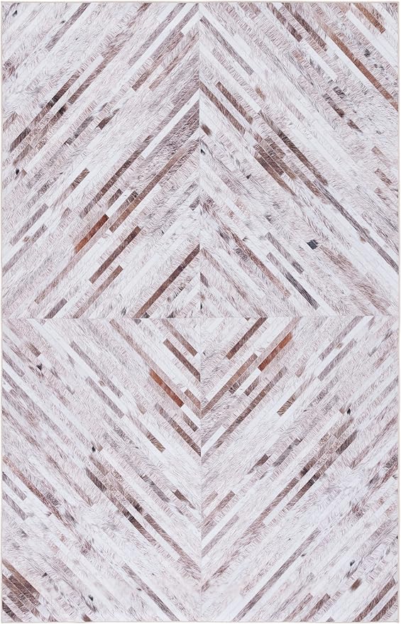 SAFAVIEH Washable Rug Faux Hide Collection - 9' x 12', Beige & Brown, Slip Resistant, Western Rustic Decor, Printed Pattern, Ideal for Living Room, Bedroom, Home Office, Dining Space (FAH526A)