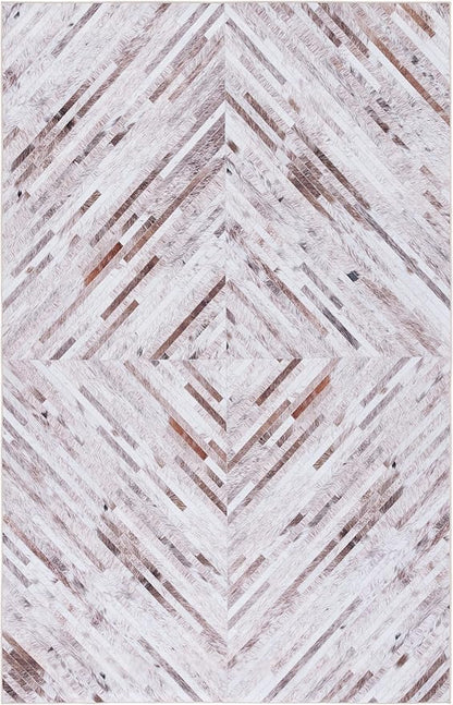 SAFAVIEH Washable Rug Faux Hide Collection - 8' x 10', Beige & Brown, Slip Resistant, Western Rustic Decor, Printed Pattern, Ideal for Living Room, Bedroom, Home Office, Dining Space (FAH526A)