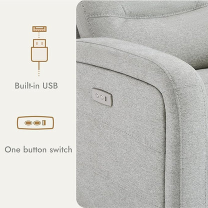 Watson & Whitely Swivel Power Recliner Glider Rocker, Small Recliner with Charging Port for Living Room, Fabric in Dove Grey