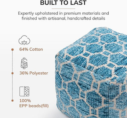 Anji Mountain 100% Handmade & Handcrafted Comfortable Home Décor Pouf Ottoman Footrest for Living Room, Bedroom, Nursery, Kidsroom, Patio Furniture - (20" x 20" x 20" - Blue)
