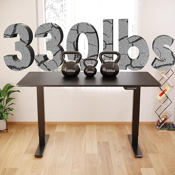 FLEXISPOT E6 MAX Dual Motor 55x28 Inch 3-Stage Heavy Duty Standing Desk, 330lbs Weight Capacity, Height Adjustable Desk w/Cable Management & Wheels (Seamless Black Desktop + Black Frame)