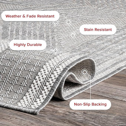 nuLOOM 2' x 8' Outdoor Tribal Geometric Area Rug, Stain Resistant, Weather Resistant, High Traffic, Patio, Balcony, Outside, Ranya Light Grey