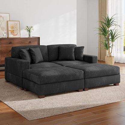 Modular Sectional Couches for Living Room, Modern Loveseat 2-Seater Sofa Couch with Ottoman, Upholstered Couches for Living Room Bedroom, Grey