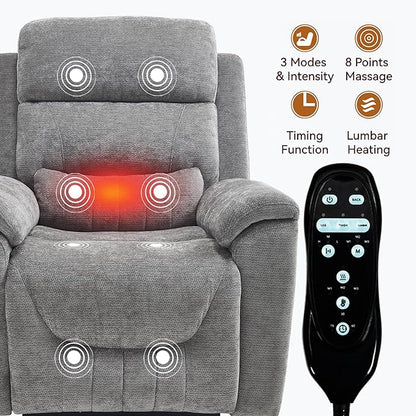 PELUMY Power Lift Recliner Chair for Elderly with Massage and Heat, Dual Motor Heavy Duty 350lbs Recliner, 8-Point Vibration & Lumbar Heating, Electric Lift Chair (Chenille, Dark Grey)