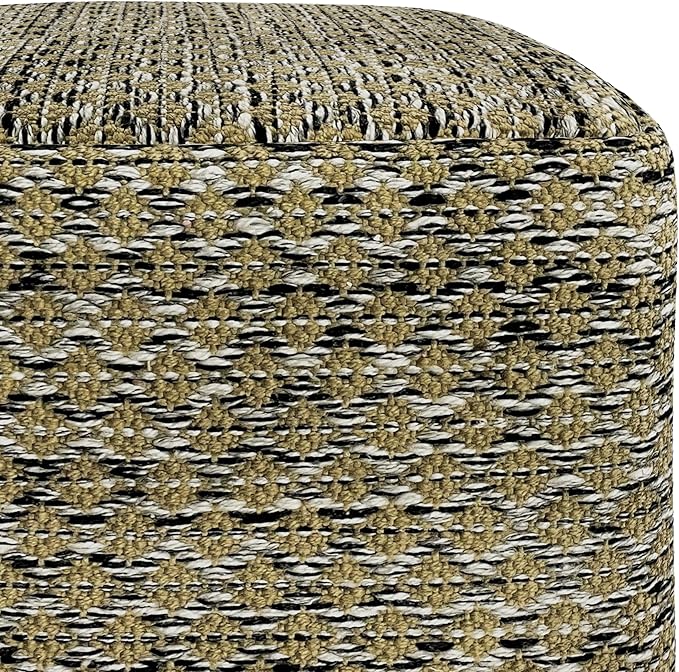 SIMPLIHOME Janelle Boho Square Woven Outdoor/ Indoor Pouf in Multi Color Recycled PET Polyester for the Living Room, Bedroom and Kids Room