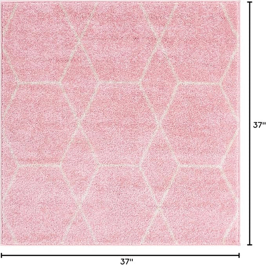 Unique Loom Trellis Frieze Collection Area Rug - Geometric (3' Square, Light Pink/ Ivory)
