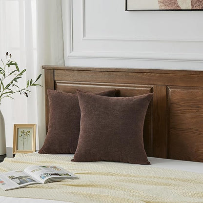 GAWAMAY Decorative Chenille Throw Pillow Covers 24x24 Inch Pack of 2, Soft Square Couch Pillow Cover for Sofa Cushion Living Room Bedroom Solid Dyed Pillowcases Coffee 60x60cm (ONLY Covers)