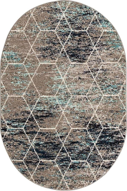 Unique Loom Trellis Frieze Collection Area Rug - Geometric (4' x 6' Oval, Blue Multi/ Ivory)