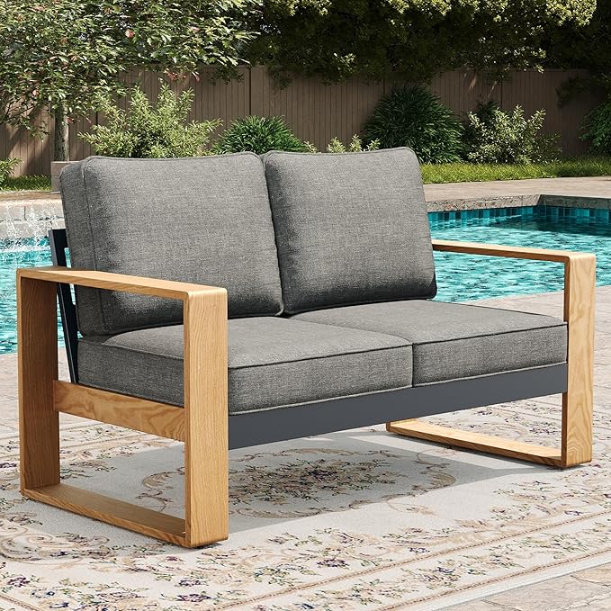 LayinSun Aluminum Patio Furniture Set 2 Seat Loveseat, Oversized Seat with Hight Back, Outdoor Conversation Sets for Porch, Balcony, Deck