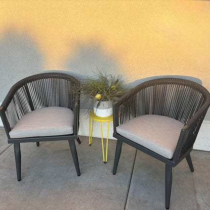 PURPLE LEAF Outdoor Dining Set for 4 All-Weather 5 Pieces Patio Aluminium Dining Table and Rope Weave Chairs Included Cushions for Backyard Deck Indoor Decor Kitchen Patio Furniture Set Gray and Navy
