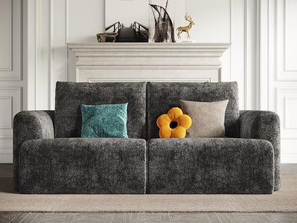 EASE MOOSE Boneless Couch for Living Room, Sectional Cloud Sofa, Modular Cloud Couch Loveseat, 2-Seater Deep Seat Sofas with Pillow for Bedroom, Apartment, No Assembly Required, Chenille (Dark Grey)