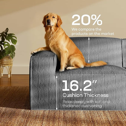 Marsail Modular Sectional Sofa, 80" L-Shaped Modular Sectional Couch with Deep Seat, Freely Combinable Sectional Cloud Sofa for Living Room, No Assembly, Plush Corduroy Fabric, Grey