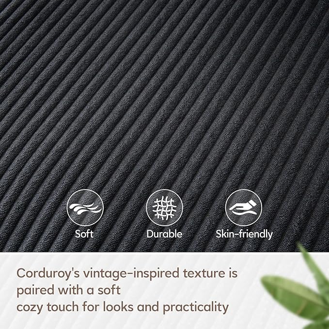 CLIPOP Accent Chair with Corduroy Fabric, Wood Armrests, Removable Cover, Side Pocket, Comfortable Armchair for Living Room & Bedroom, Durable Comfy Reading Chair for Home Office, Black