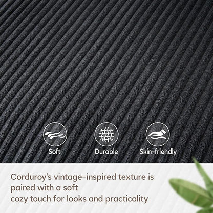 CLIPOP Accent Chair with Corduroy Fabric, Wood Armrests, Removable Cover, Side Pocket, Comfortable Armchair for Living Room & Bedroom, Durable Comfy Reading Chair for Home Office, Black