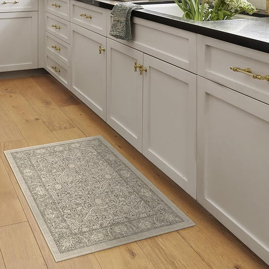 RUGGABLE x Morris & Co Washable Area Rug – Montreal Natural Stone 2x3, Stain-Resistant, Non-Slip – Small Machine Washable Rugs for Living Room, Bedroom, Hallway, Entryway & Bathroom–with Standard Pad