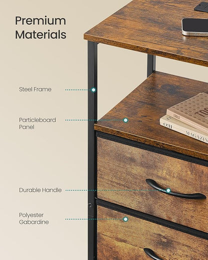 SONGMICS BELLAH Collection - Nightstand with Charging Station and App-Controlled Adjustable LED Lights, Bed Side Table, 2 Drawers and 1 Open Shelf, Bedroom, Rustic Brown and Ink Black ULGS302KD01S