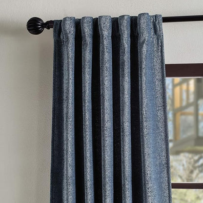 Martha Stewart Naples Chenille Solid Back Tab Window Curtain Panel Pair, 95, Navy