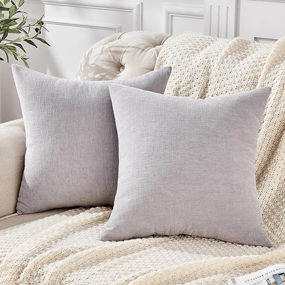 GAWAMAY Decorative Square Throw Pillow Covers 18"x18" Inch Set of 2, Super Soft Chenille Pillows Farmhouse Fall Pillowcase for Living Room Bedroom Sofa Couch Cushion Cover Light Grey 45x45cm