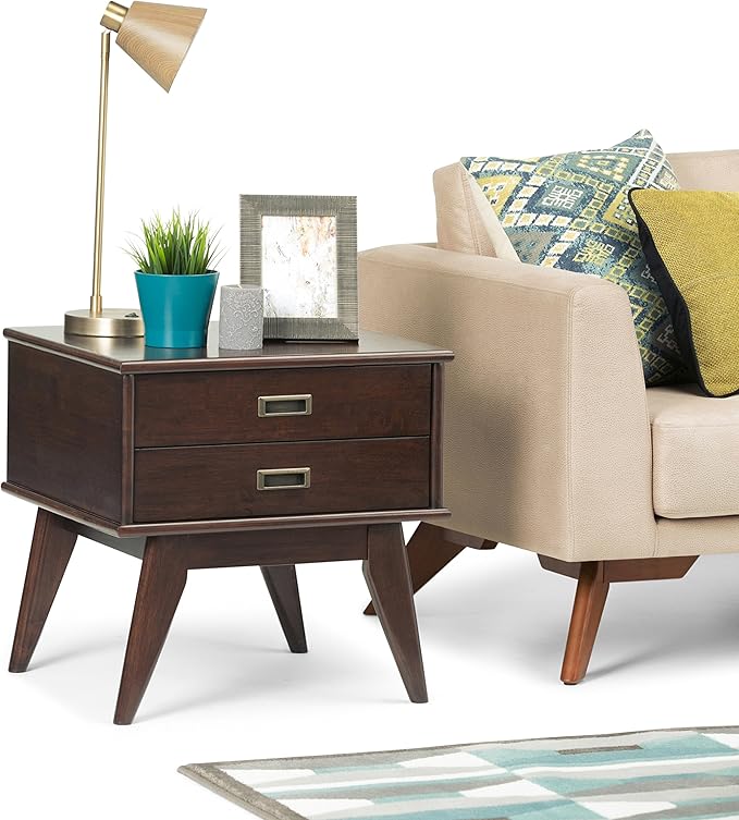 SIMPLIHOME Draper SOLID HARDWOOD 22 inch Wide Rectangle Mid Century Modern End Side Table in Medium Auburn Brown for the Living Room and Bedroom