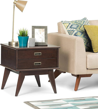 SIMPLIHOME Draper SOLID HARDWOOD 22 inch Wide Rectangle Mid Century Modern End Side Table in Medium Auburn Brown for the Living Room and Bedroom